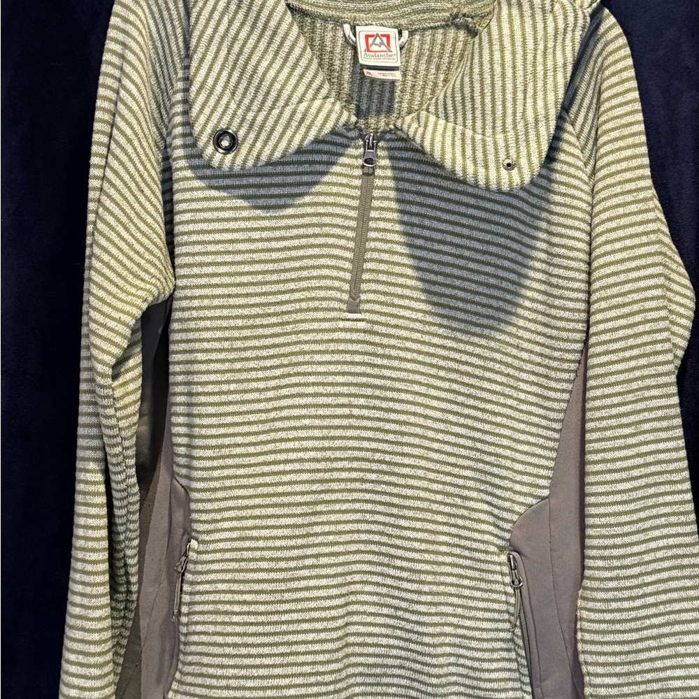 Avalanche Green and Gray Striped Women's XL Cowl Neck hooded Sweater
